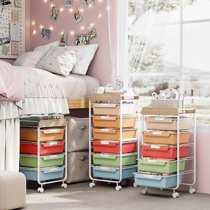 Utility Cart with 6 Drawers, Art Cart for Teacher Kid, Rainbow | Rolling Storage Cart for Crafters Artists Student Storage Arts Crafts & Study Supplies in Craft Room Dorm Classroom Kids Room - Image 4