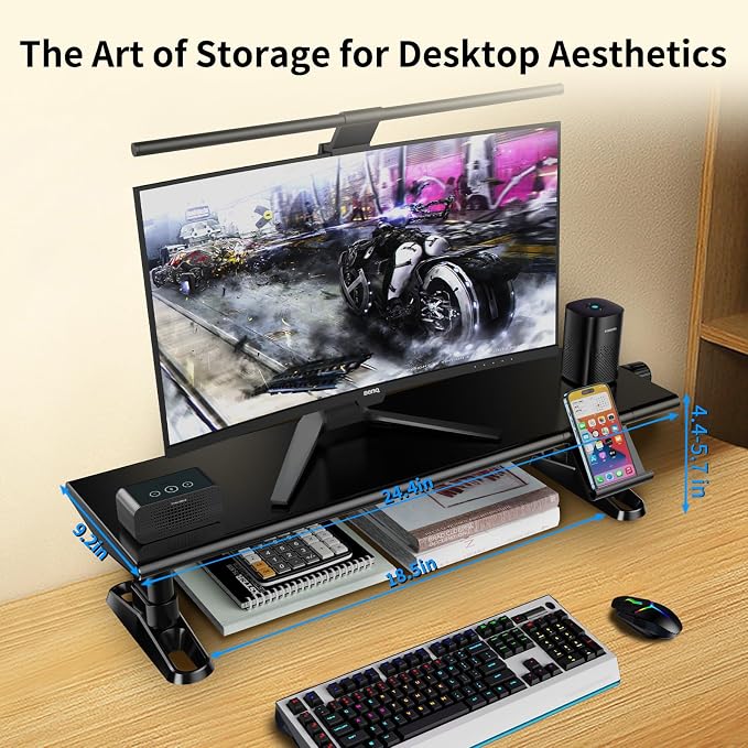 Computer Monitor Stand Riser for Desk,4.4-5.7 Inches Freely Height Adjustable with Cellphone Holder,Multi-Purpose Desktop Organizer Monitor Stands Riser for Computer,Laptop,Printer,TV (BLack) - Image 5