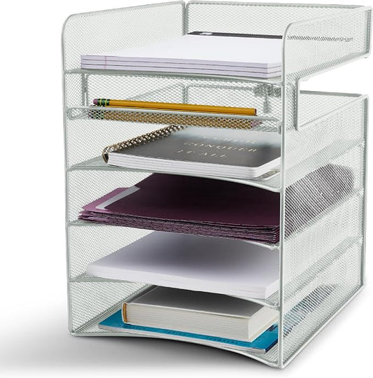 Safco Onyx Hanging Desktop Organizer with 5 Horizontal Trays, Under-Desk Storage. Fits Tables 1.75" Thick and Under, Silver by SafcoProducts