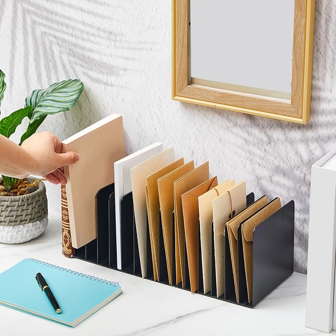 Suzile Metal Desktop File Organizer, 15 Compartments, Vertical File Sorter, Black, 5.79 W x 15.75 L x 5.41 H, Office, Reception Areas, Workspace - Image 4