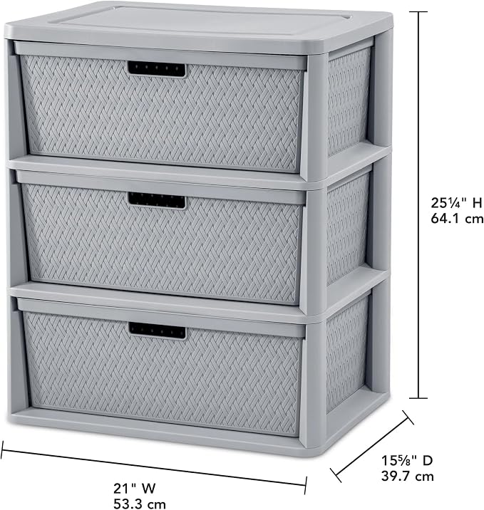 2 PCS,3-Drawer Storage Tower, Wide Plastic Organizer with Removable Bins | Decorative Weave Design, Tool-Free Assembly, Removable Bins, Carry Handles, Drawer Stops, BPA-Free - Image 3