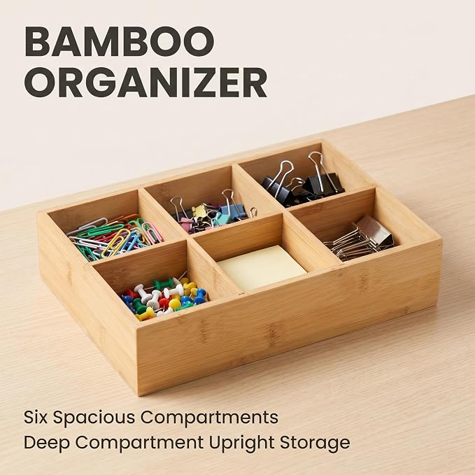 2 Pack Bamboo Small Desk Drawer Organizer | 360° Rotating, Art Supply Holder & Office Storage Caddy, For Colored Pencils, Crayons, Paintbrushes - Image 5