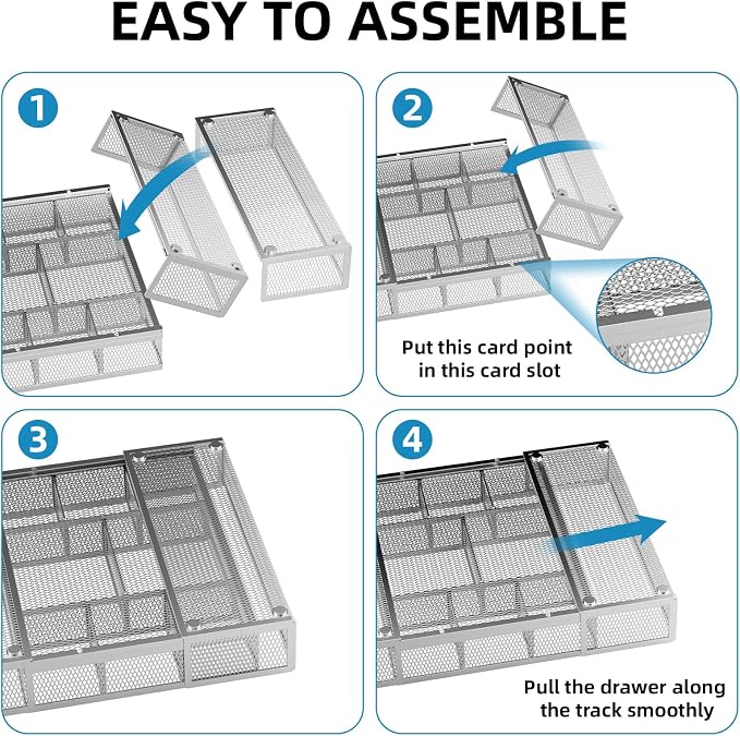 Marbrasse Expandable Desk Drawer Organizer, Mesh Tray with 10 Adjustable Compartments, Desk Organizers for Office Supplies, Makeup & Vanity (Expandable-Silver) - Image 7