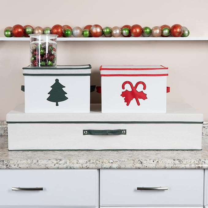 Household Essentials Holiday Gift Wrap Organizer with Lid, Natural and Green - Image 4
