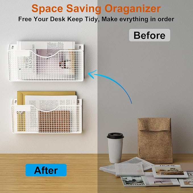 MFTEK Magnetic File Holder, 3 Pockets Wall File Folders Holder No Drilling Magnetic Paper Mail Organizer Magazine Basket, Hanging Storage Rack for Fridge Cabinets Office Classroom(White) - Image 5