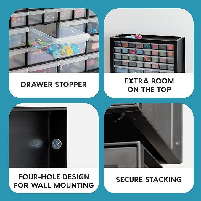IRIS USA 44-Drawer Small Parts Storage Cabinet, Crafts, Made in USA, Black | Wall-mountable, Stackable, Building Bricks, Screws, Nuts & Bolts, Hardware, Garage Tool Storage - Image 5