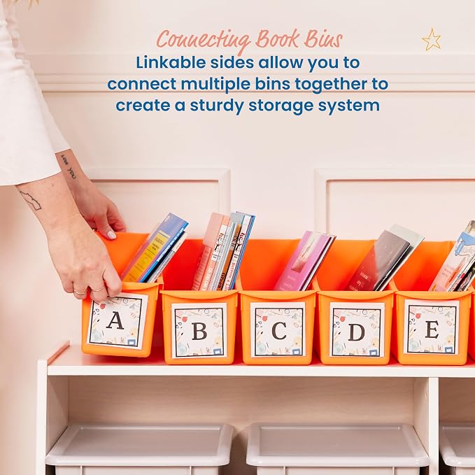 ECR4Kids Linking Plastic Storage Book Bin, Multipurpose Organization, Neon Orange, 10-Piece - Image 3
