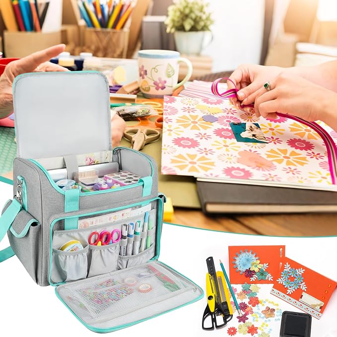 Craft Bag for Scrapbook Supplies, Large Scrapbook Tote with 15.6'' Laptop Sleeve, Art Supply Storage Bag with Multiple Pockets for Scrapbooking Tools, Gray - Image 6