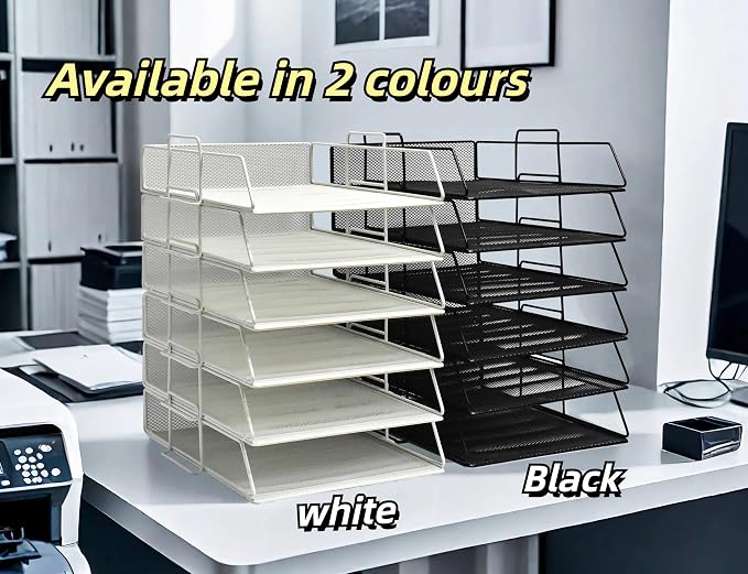 YFS A4 Mesh Letter File Folder Holder, Paper Organizer Letter Tray with Handle, 2 Tier Stackable Letter Tray, Document Organizer, Office Decor (A4,Vertical,Black, 2 Tier) - Image 7