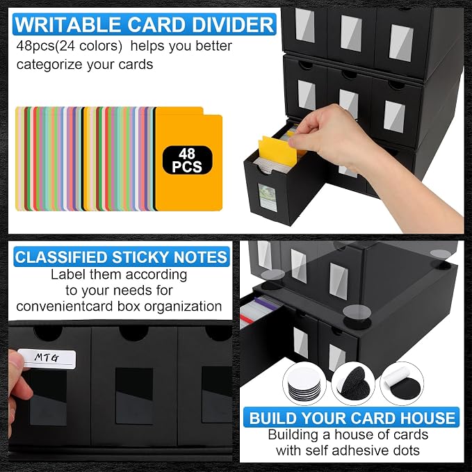 Trading Card Storage Box, 18000+ Cards Deck Box for MTG Commander, Trading Cards Organizer with 48 Card Dividers, Labels & Tapes, Visible Card Deck Boxes for MTG TCG PTCG Sport Cards - Image 4