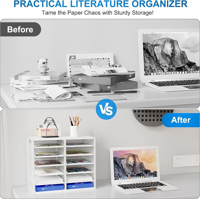Mail Sorter for Desk, Countertop Literature Organizer, Student Mailbox for Classroom, Desktop Bill Paper Holder Rack for Office Home School, 12 Compartments, White - Image 3