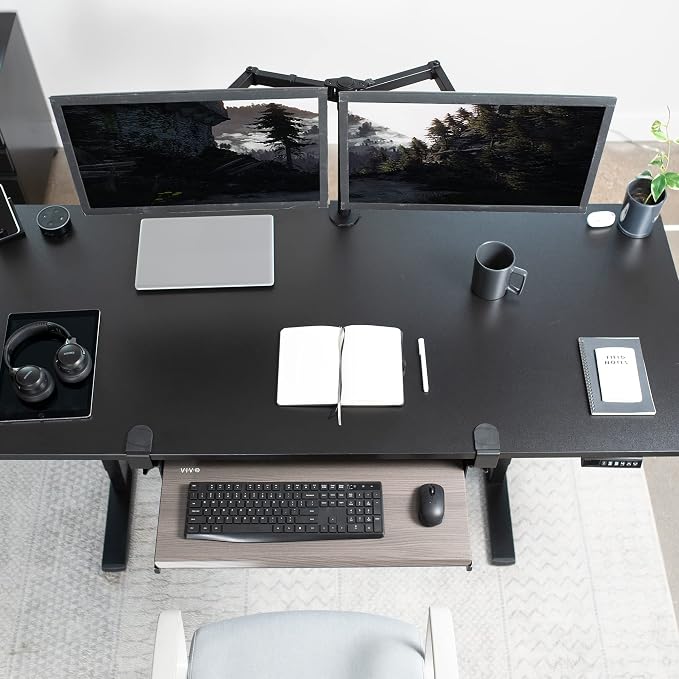 VIVO Large Clamp-on Computer Keyboard and Mouse Under Desk Slider Tray, 27 x 11 inch Pull Out Platform Drawer, Gray, MOUNT-KB05GY | Keyboard Tray for Typing, Slide Out Platform, Extra Sturdy C-Clamp Mount System, Computer Drawer, Black Frame - Image 2