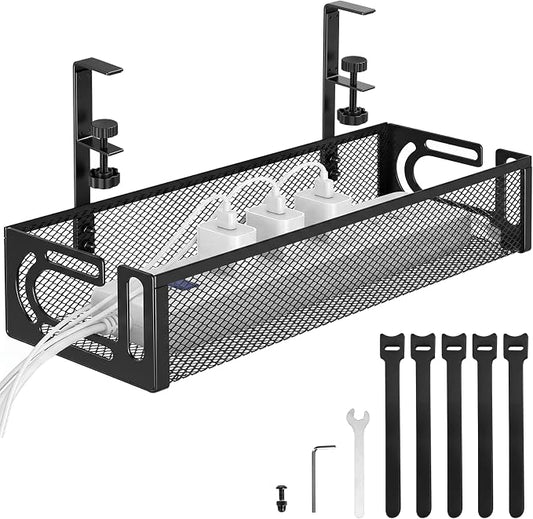 AiQInu Cable Management Desk Under The, Clampable Cable Organiser Tray, Under-Sink Mounting Organiser Made of Carbon Steel, No Drilling, Cable Management for Office, Home by AiQInu