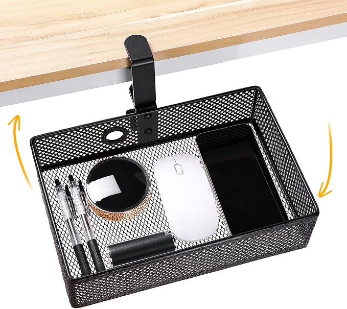 Under Desk Drawer, Clamp on Desk Organizer Hanging Desk Storage Under Table | Under desk organizer: clamp on desk drawer, 360° rotating desk basket, hanging desk organizer, clamp on desk shelf, no-drill by OfficeProducts
