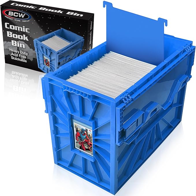 BCW Short Comic Book Bin | Holds 150 Comics | Stackable Plastic Storage | Acid-Free Organizer | Blue, Single by BCW