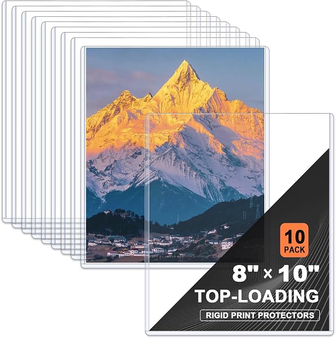 Ndsox 10 Pack 8" x 10" Rigid Print Protectors Clear Hard Plastic Sheet Protectors Top Loading for Photographs, Photo Papers, Posters, Prints, Birth Certificates, Heavy Duty No-Hole Rigid Photo Sleeves by NDSOX