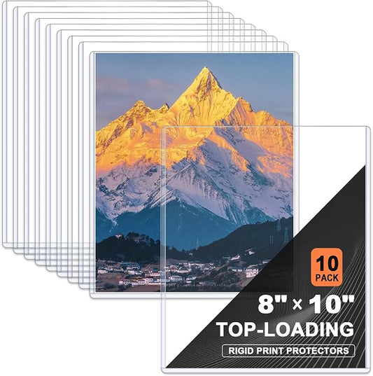 Ndsox 10 Pack 8" x 10" Rigid Print Protectors Clear Hard Plastic Sheet Protectors Top Loading for Photographs, Photo Papers, Posters, Prints, Birth Certificates, Heavy Duty No-Hole Rigid Photo Sleeves by NDSOX