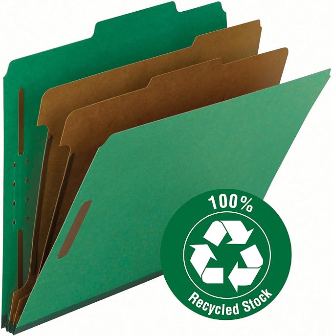 Smead 100% Recycled Pressboard Classification File Folder, 2 Dividers, 2" Expansion, Letter Size, Green, 10 per Box (14063) - Image 3