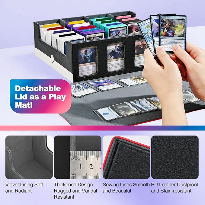 UAONO Trading Card Storage Box with Commander Display, Red White | 2400+ Deck Box for MTG with Removable Cover, Top Loaders Card Case Fits Magic TCG PTCG Sports Cards, 24 Dividers, 4 Stoppers - Image 4