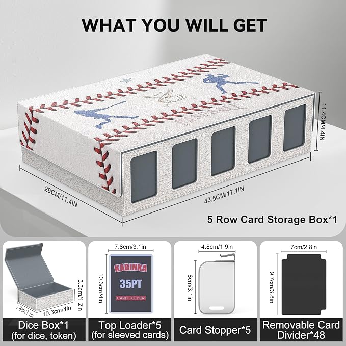 Kabinka Baseball Card Storage Box with Window Display, 5-Row Sport Card Storage Box, 3900+ Card Deck Box for Baseball Sports Card TCG, 5 Top Loaders, 5 Stoppers, 48 Dividers, 1 Dice Tray(Baseball 1) - Image 6