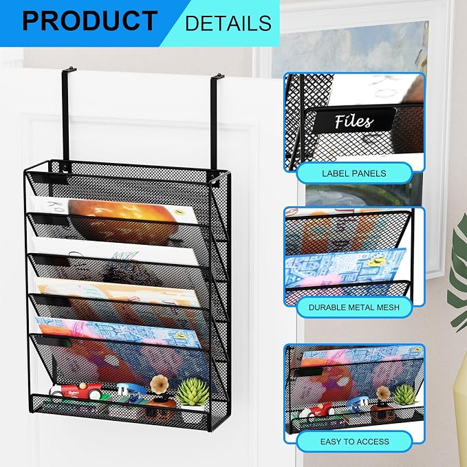 6-Tier Hanging File Organizer Office Cubicle Accessories for Work Organizer Wall Mount File Holder for Mails Folders Papers Magazine Organization, Black - Image 4