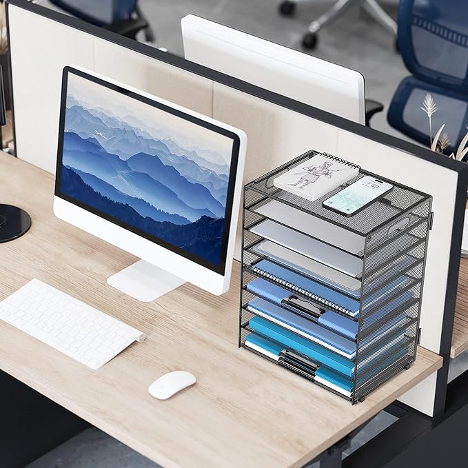 9-Tier Paper Organizer for Desk, Metal Mesh Letter Tray with Handles, Black | Desk File Organizer with Removable Trays for Sorting Files, Folders, Mail and Printer Paper at Home, School or Office - Image 2