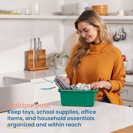 ECR4Kids Scoop Front Storage Bins, Multipurpose Organization, Green, 10-Piece - Image 3