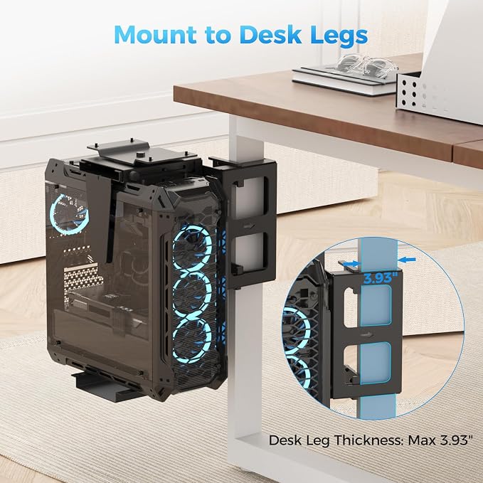 Suptek Clamp-on Desk or Desk Leg PC Mount,Adjustable Height and Width,CPU Under Desk Table Beam PC Mount Bracket Computer Tower Wall and Under Counter Holder - Image 8