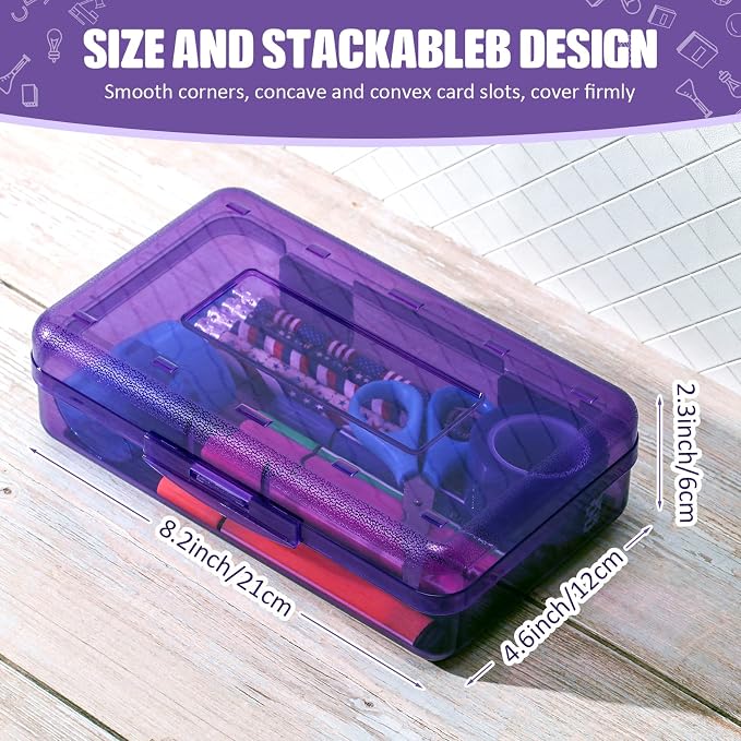 Fainne 24 Pack Pencil Boxes for School Clear Plastic Pencil Case Large Plastic Crayon Box Bulk Stackable Classroom Stationery Organizer School Supplies(Purple) - Image 2