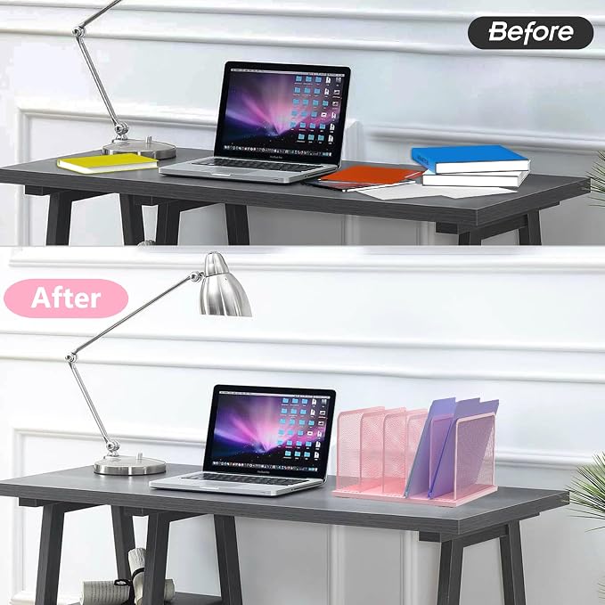 Kuntine.B 5-Section Upright Desk File Organizer Pink 1 Pack | Vertical, Mesh, Metal, Assembly, Stability, Sturdiness, Organization, Standing - Image 3