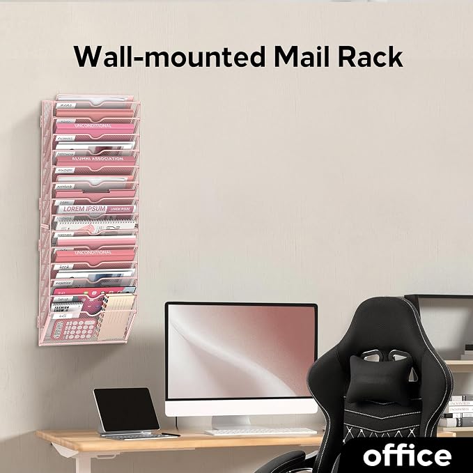 14-Tier Wall File Organizer and Hanging File Organizer, Pink | Wall Organizer and Wall Mounted File Holder with 14 Pockets and Label Panels for Files, Mail, Folders, Magazines and Paper - Image 6