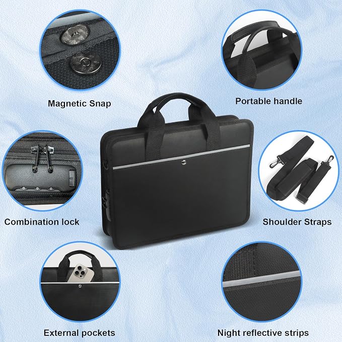 Accordion File Organizer with Lock and Shoulder Straps,Fireproof Waterproof Document Organizer Folder with Handle, Portable Large Capacity File Holder for Home Office School - Image 7