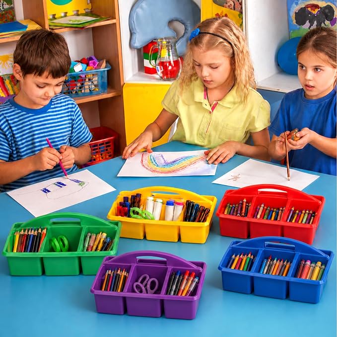 gisgfim 6 Pack Plastic Classroom Caddy with 6-Compartments Plastic Storage Caddies with Handle 6 Compartments Table Caddy Organizer Versatile Table Caddies for Classroom Office Storage, Rainbow Color - Image 6