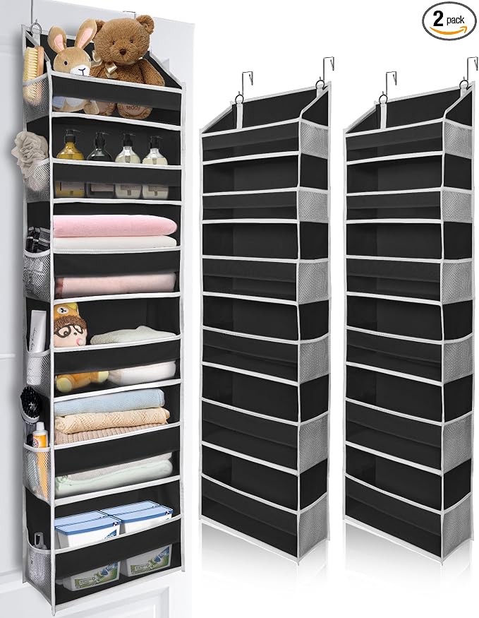 ULG 2Pack-Over The Door Organizer with 6 Large Pockets 12 Side Pockets Door Hanging Organizer Black Door Hanging by ULG