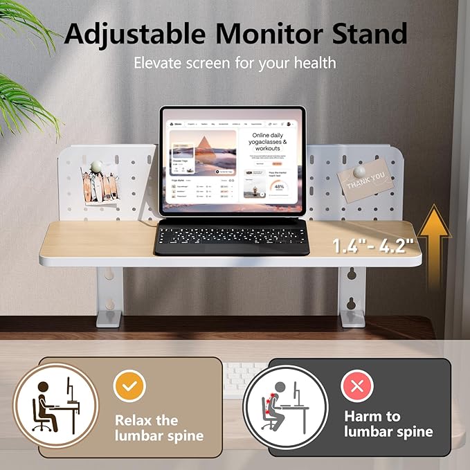 Clamp on Desk Extender Shelf, 22" Desk Riser with Pegboard | Heavy-Duty Side/Top Desk Organizer Shelf for Office Accessories, Monitor and Laptop Riser, Light Wood - Image 3