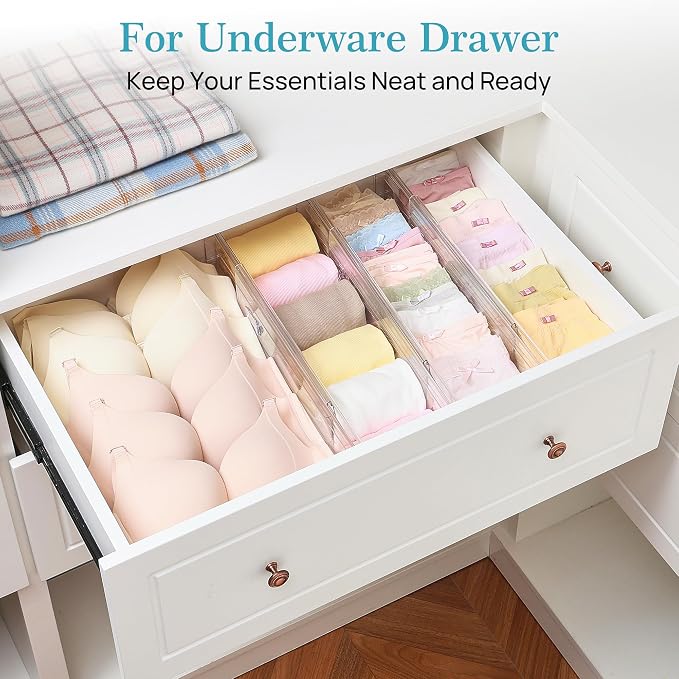 Vtopmart 4" Regular Upgrade Drawer Divider for Clothes, 12.8"-22.3" 12 Pack | Expandable Dresser Drawer Organizer, Clear Separator, Baby Clothing, Underwear, Cosmetics, Toiletries Storage, Space Saving - Image 5