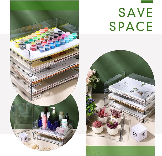 DoubleFill 4 Pcs Stackable Letter Tray Rectangular Plastic Desk Organizer 13 x 9.5 x 2.6 in Paper Holder File Tray Accessories Rack for Desktop Office Desk Drawers (Clear) - Image 5