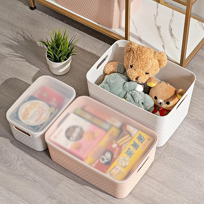Lidded Storage Bin Organizer | Storage Organizing Container, 16 Liter, Set of 4, Off White - Image 5