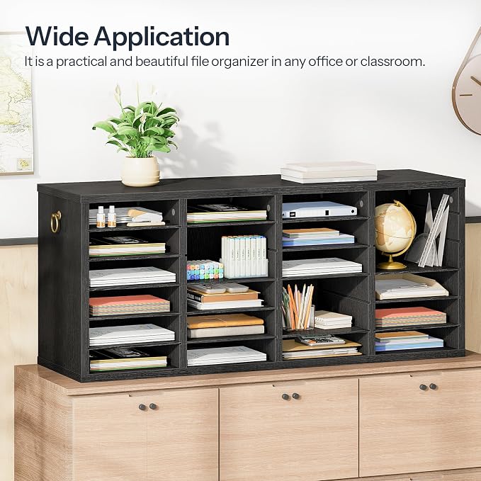 HOOBRO Literature Organizers, 24 Compartments Office Mailbox with Adjustable Shelves, Wood Countertop Literature Sorter for Office, Home, Classroom, Mailrooms Organization Black BK64WF01 - Image 4