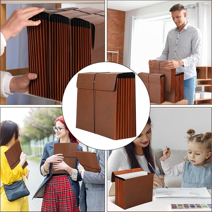 PerKoop 10 Pcs Expanding File Folder with Flap 7 Inch Expansion Expanding File Wallet with Elastic Cord Closure Letter Size Heavy Duty Document Organizer, 10 Slots, Brown - Image 4