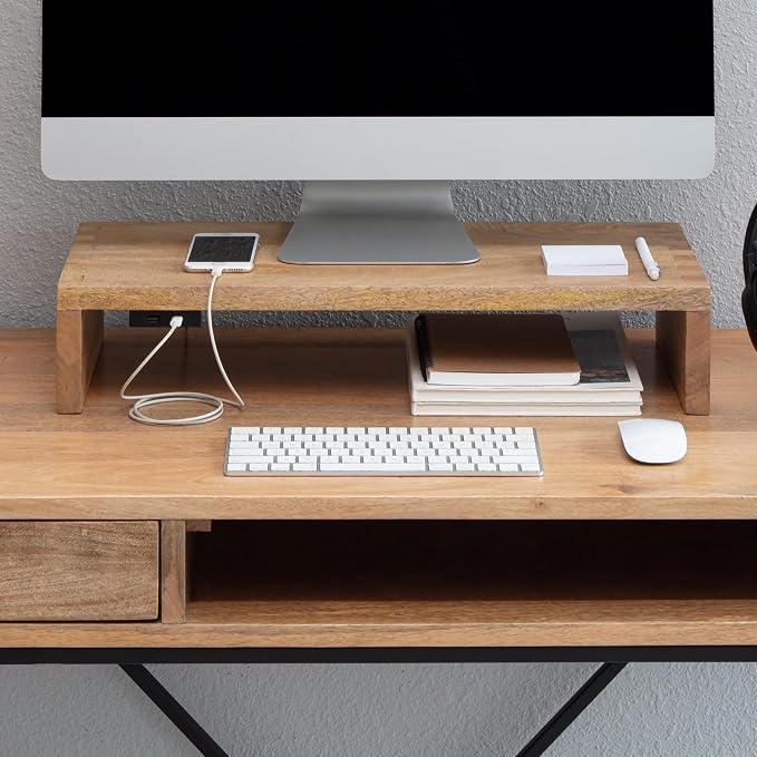 Anji Mountain Wooden Monitor Stand - Elegant Monitor Riser, Perfect Monitor Stand for Desk Organization, Durable Wood Construction monitor stands, Enhances Ergonomics and Workspace Efficiency,Natural by AnjiMountain