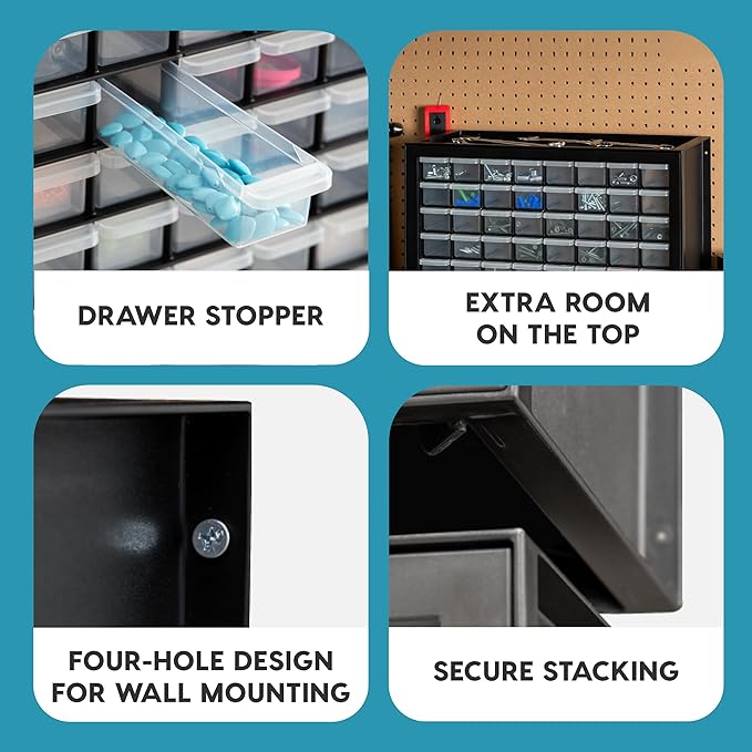 IRIS USA 64-Drawer Screw Organizer, Hardware Storage, Made in USA, Black | Wall mountable, Stackable, Building Bricks, Garage Tool Storage, Art & Craft Supplies, Beads, Gem Stones - Image 5