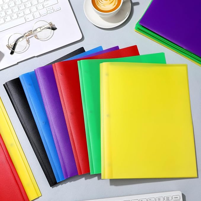 Cholemy 72 Packs Pocket Folders with Prongs Heavy Duty Plastic Folder with Business Card Slot 3 Prong Fasteners for School Office (Stylish) - Image 4