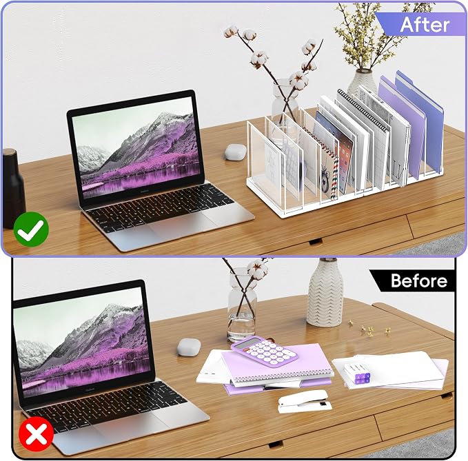 9-Section Desk File Organizer, Vertical File Holder, Mesh Desktop File Folder Metal File Organizer Stand for Office Home Classroom, White - Image 6
