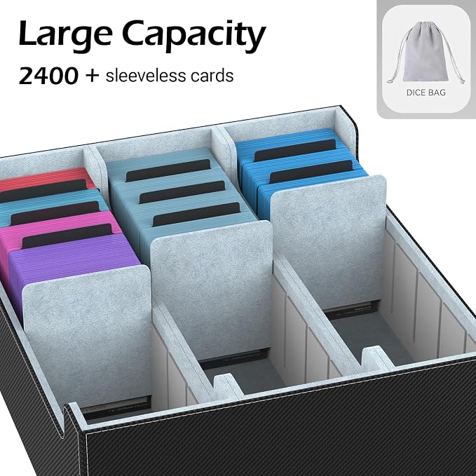 3-Row【2400+】 Trading Card Storage Box, Card Organizer Holder with 8 Dividers, Case Fit for MTG TCG Magic Commander Deck Playing Cards, Deck Box for Sport Card - Image 2