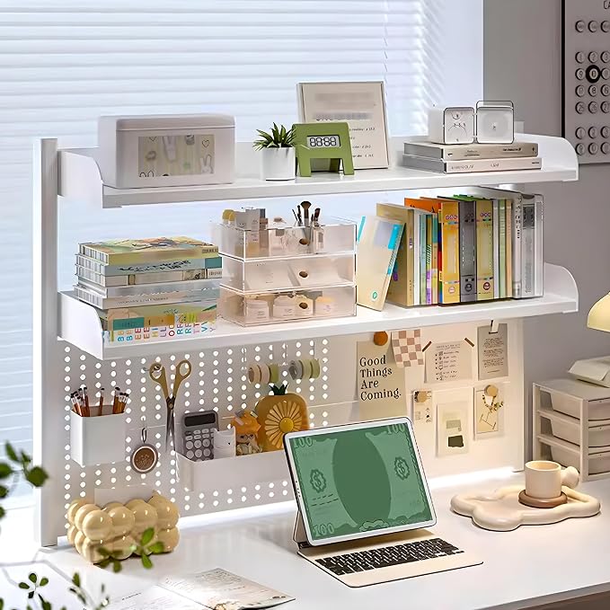Clamp On Desk Organizer Shelf, White Desk Extender Pegboard Workstation,Computer Desk Accessories for Office, Privacy Panel for Gaming Desk,23.6/31.4/39.3in Desktop Shelving (white, 100cm/39.3in) - Image 2
