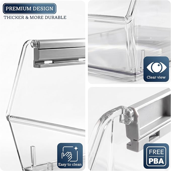 HOMESTEAD Set of 2 Large Stackable Storage Bins, Clear Plastic Organizer Bins, Open Front Design for Kitchen Pantry, Fridge, Cabinet, Bathroom and Cabinet Organization - Image 4