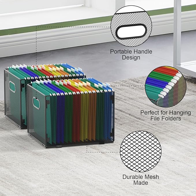 samstar 2 Pack Hanging File Organizer, Mesh File Folder Box Filing Box File Cabinet Organizer Storage Boxes, Letter Size - Image 4