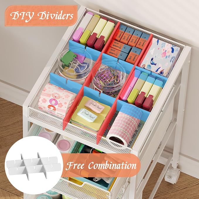 Rolling Utility Cart with 4 Drawers, Craft Organizer and Storage Carts with DIY Divider, Lockable Wheels Storage Organizer for Art Supplies, Store for Brushes & Paints & Artifacts, White - Image 5