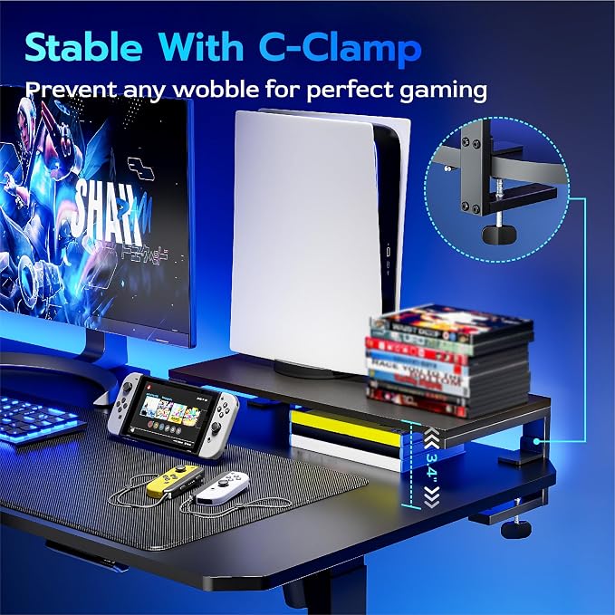 ARES WING Clamp-On 21.7" Desk Extender Shelf, Heavy Duty Desktop Organizer | 21.7"x 9.8" Versatile Clamp on Desk Shelf,For Gaming and Office Accessories, Black - Image 2